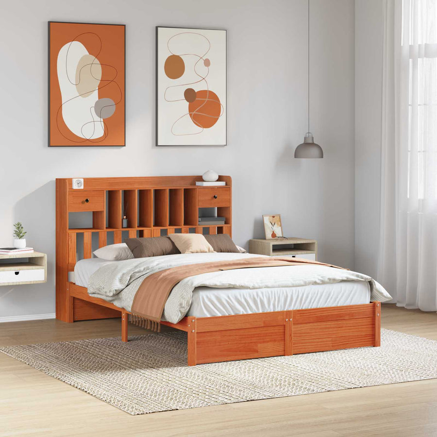 Boekenkast Bedframe met hoofdeinde 2 pcs Wasbruin 200 x 160 cm