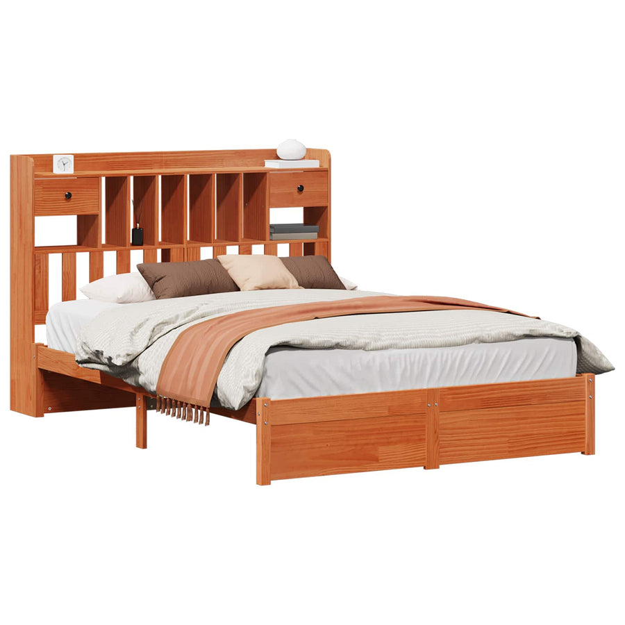 Boekenkast Bedframe met hoofdeinde 2 pcs Wasbruin 200 x 160 cm