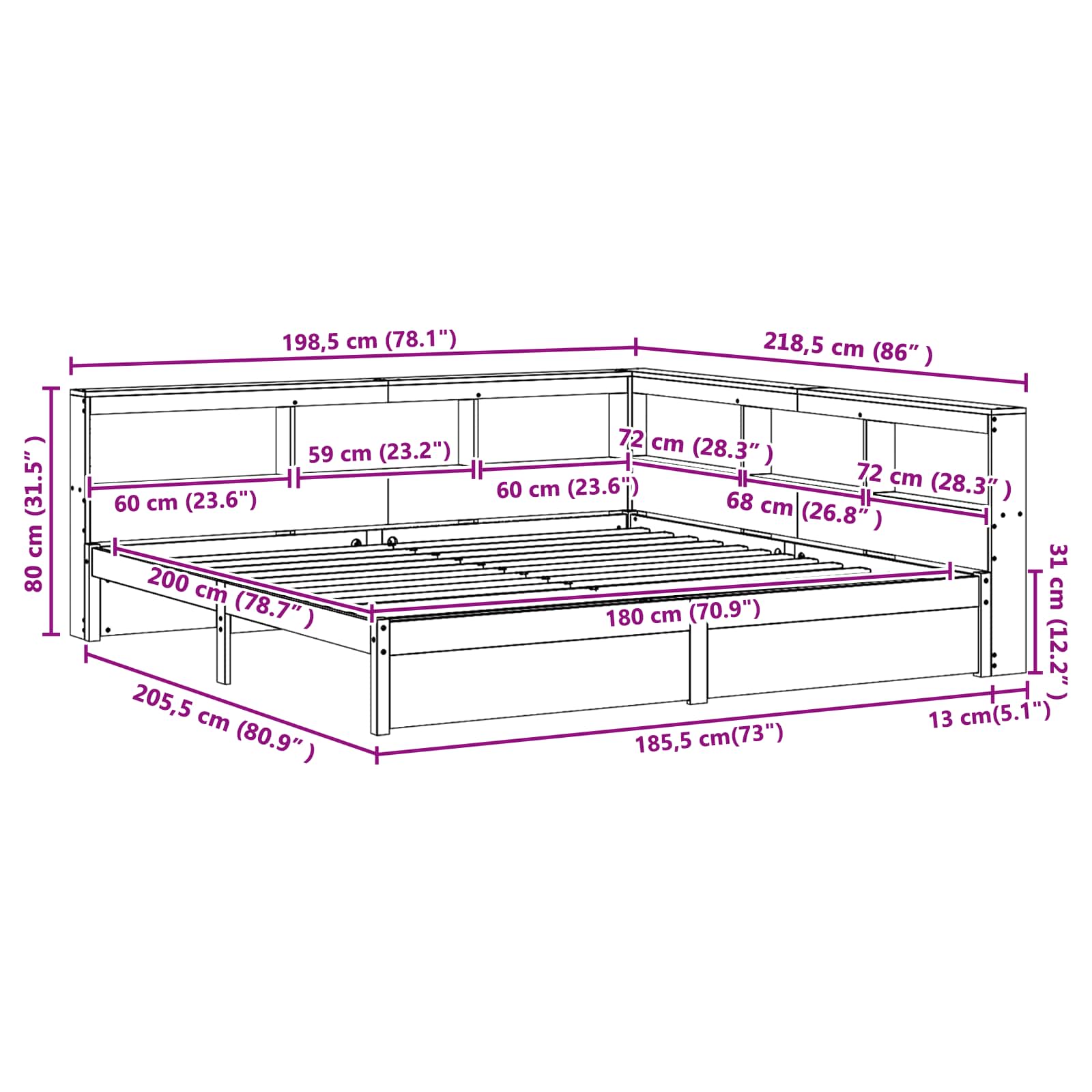 Boekenkast Bed 2 pcs Wasbruin 200 x 180 cm Massief Vurenhout
