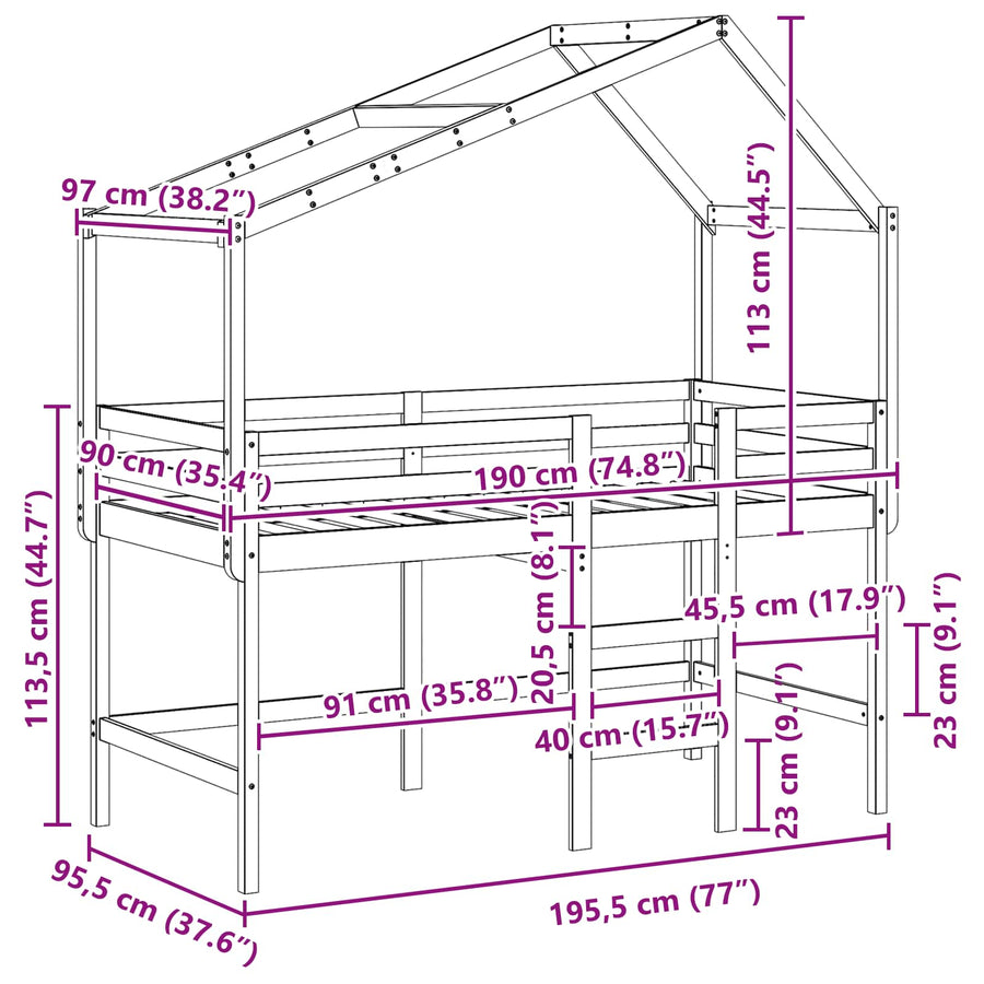 Hoogslaper bedframe Waskleur Bruin 90 x 190 cm
