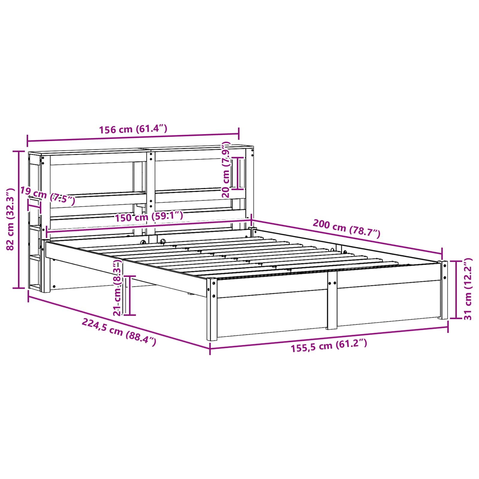 Bedframe met hoofdeinde Wasbruin 150 x 200 cm Massief Vurenhout