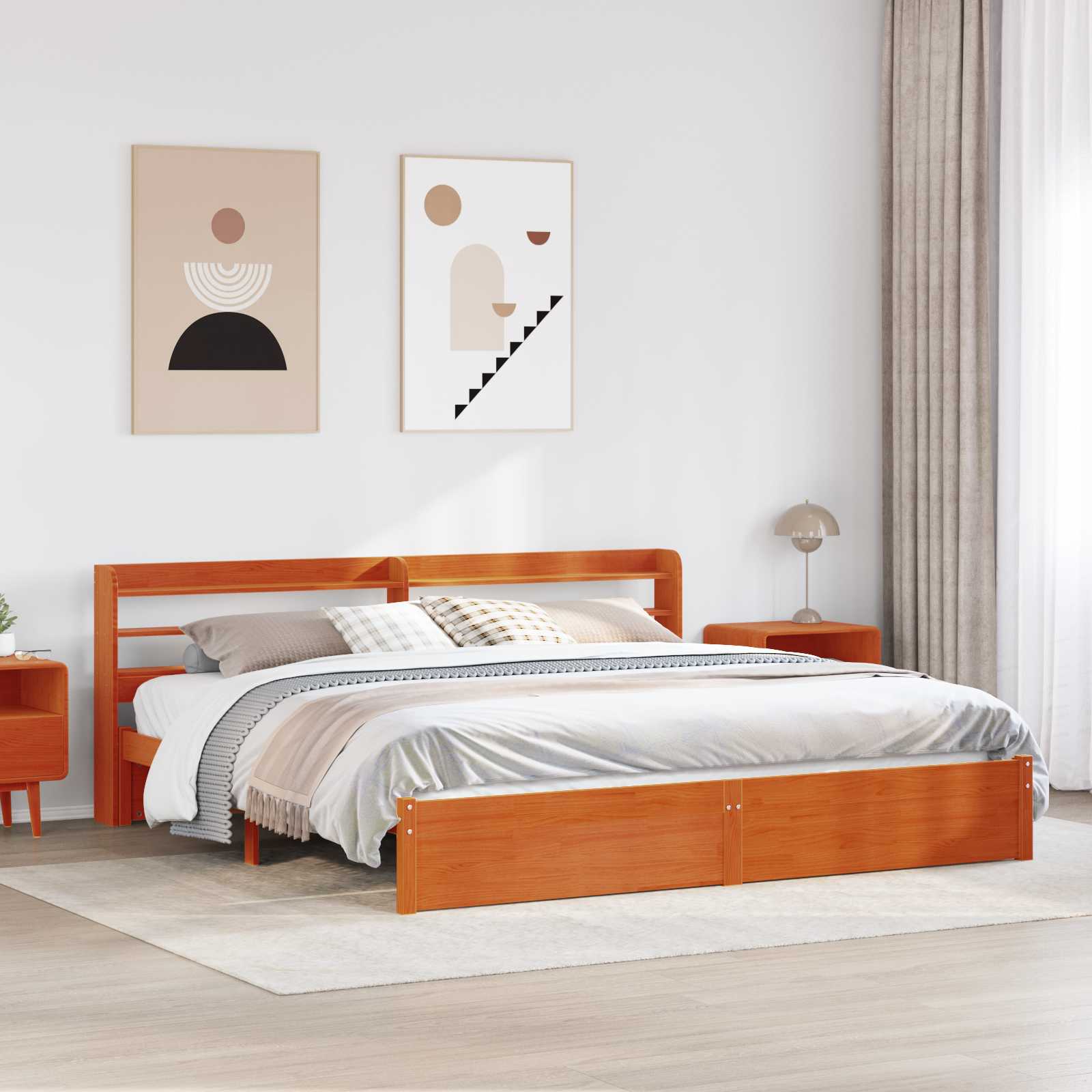 Bedframe met hoofdeinde Wasbruin 200 x 200 cm Massief Vurenhout