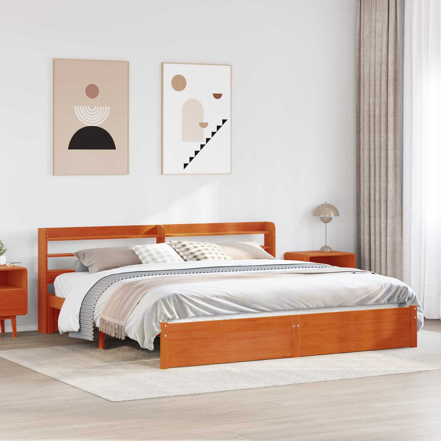 Bedframe met hoofdeinde Wasbruin 200 x 200 cm Massief Vurenhout