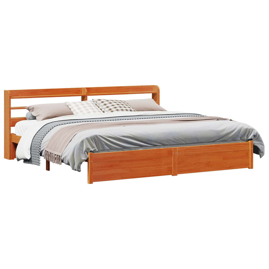 Bedframe met hoofdeinde Wasbruin 200 x 200 cm Massief Vurenhout