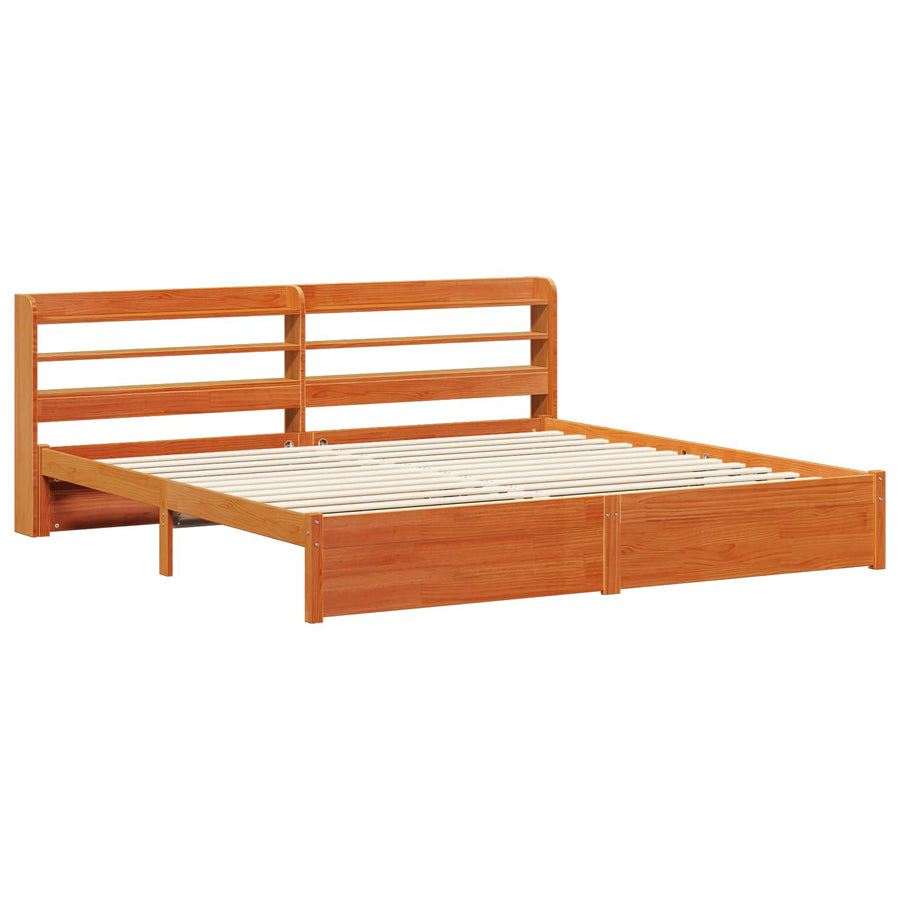 Bedframe met hoofdeinde Wasbruin 200 x 200 cm Massief Vurenhout
