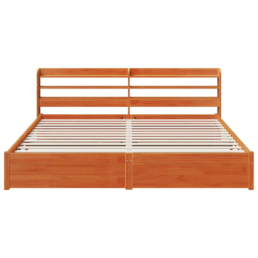 Bedframe met hoofdeinde Wasbruin 200 x 200 cm Massief Vurenhout