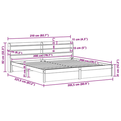 Bedframe met hoofdeinde Wasbruin 200 x 200 cm Massief Vurenhout