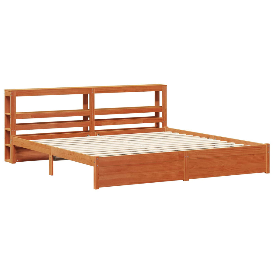 Bedframe met hoofdeinde 2 pcs Wasbruin Massief Vurenhout