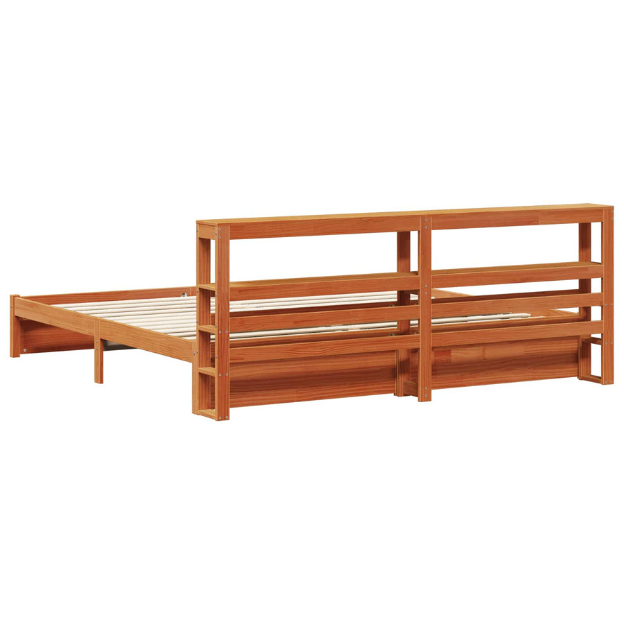 Bedframe met hoofdeinde 2 pcs Wasbruin Massief Vurenhout