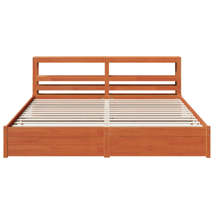 Bedframe met hoofdeinde 2 pcs Wasbruin Massief Vurenhout
