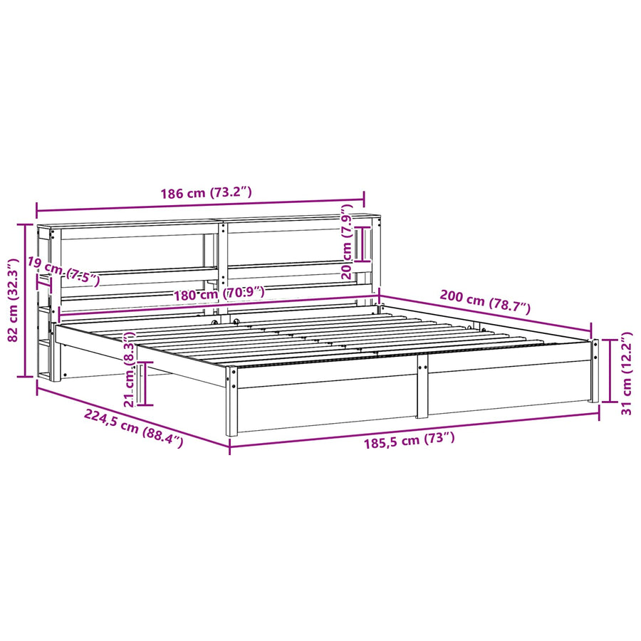 Bedframe met hoofdeinde 2 pcs Wasbruin Massief Vurenhout
