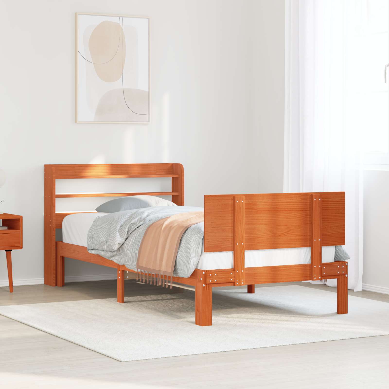 Bedframe met hoofdeinde 2 pcs Wasbruin Massief Vurenhout