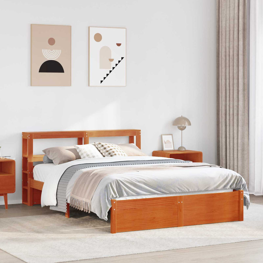 Bedframe met hoofdeinde 2 pcs Wasbruin Massief Vurenhout