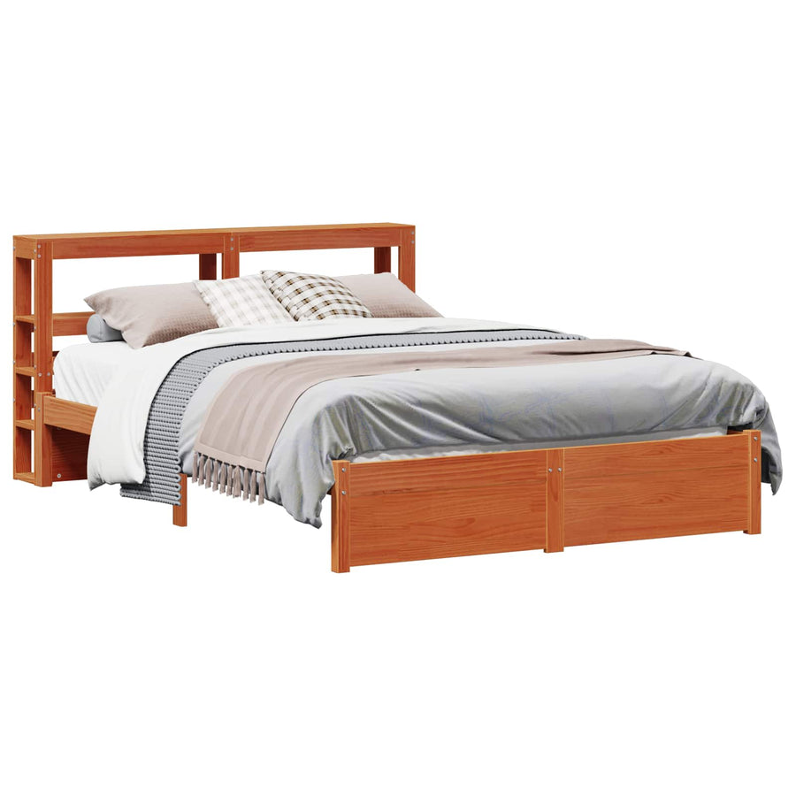 Bedframe met hoofdeinde 2 pcs Wasbruin Massief Vurenhout