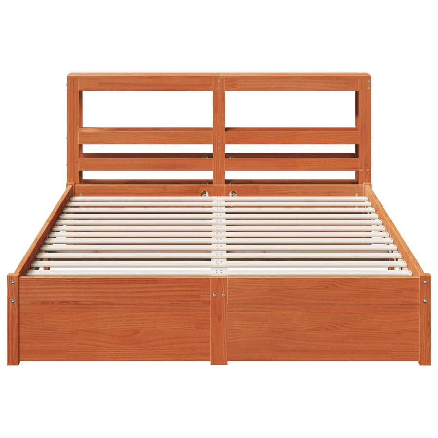 Bedframe met hoofdeinde 2 pcs Wasbruin Massief Vurenhout