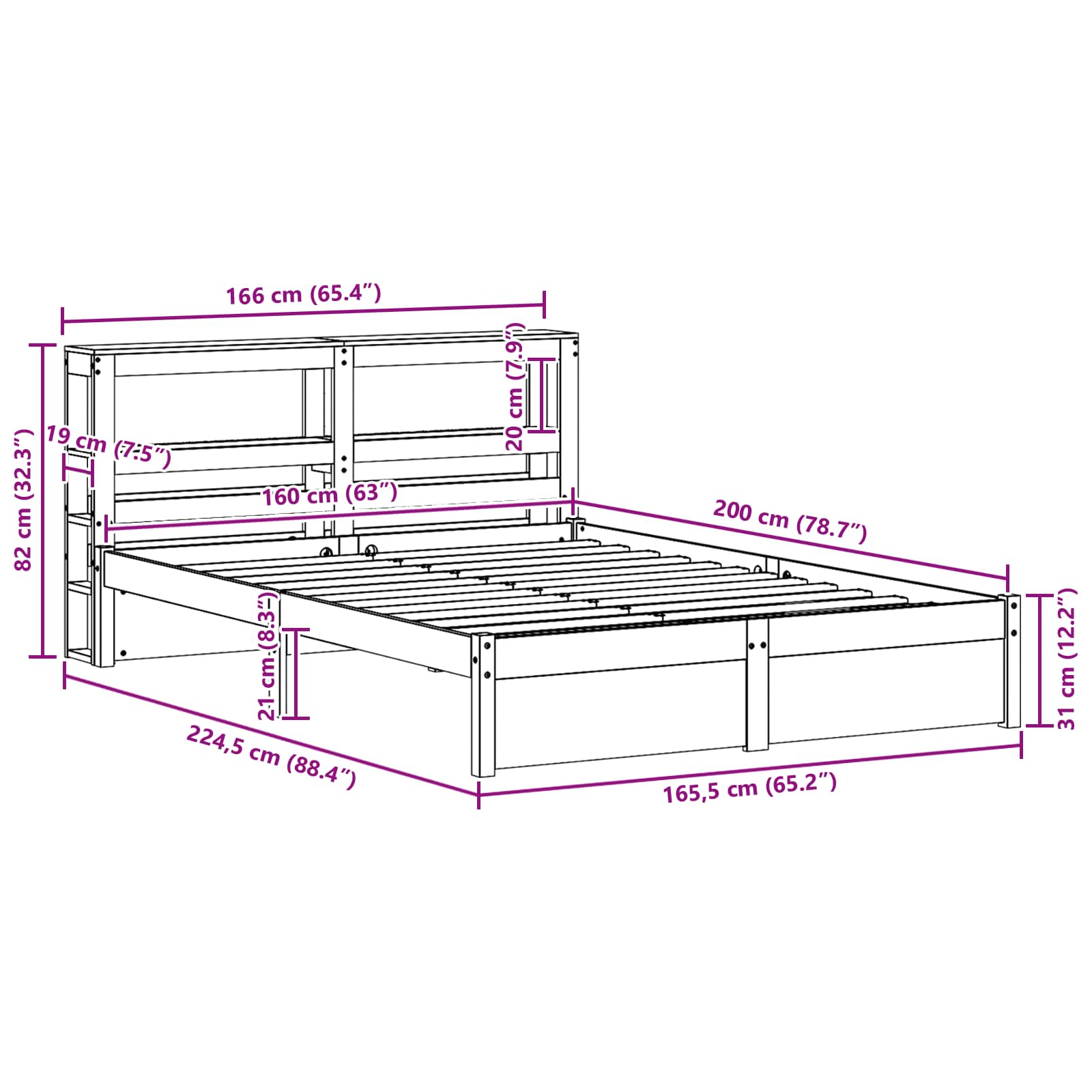 Bedframe met hoofdeinde 2 pcs Wasbruin Massief Vurenhout
