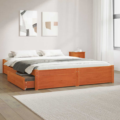Bedframe met lade Wasbruin 140 x 200 cm Massief Vurenhout