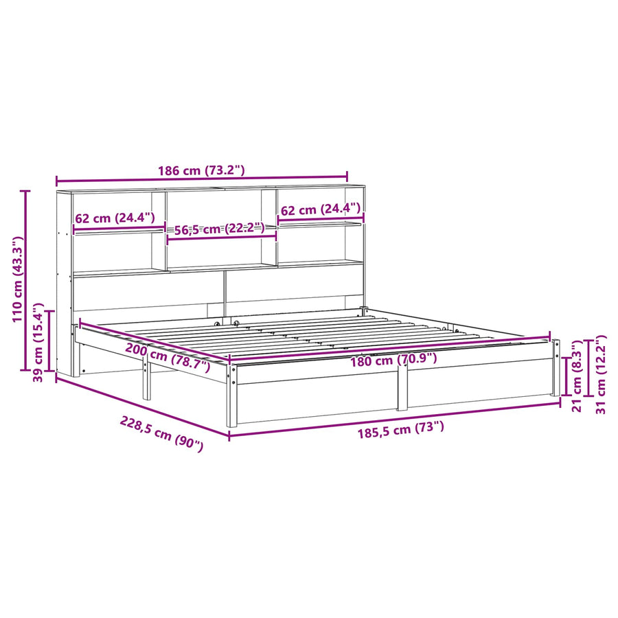 Boekenkast Bedframe Wasbruin 180 x 200 cm Massief Vurenhout
