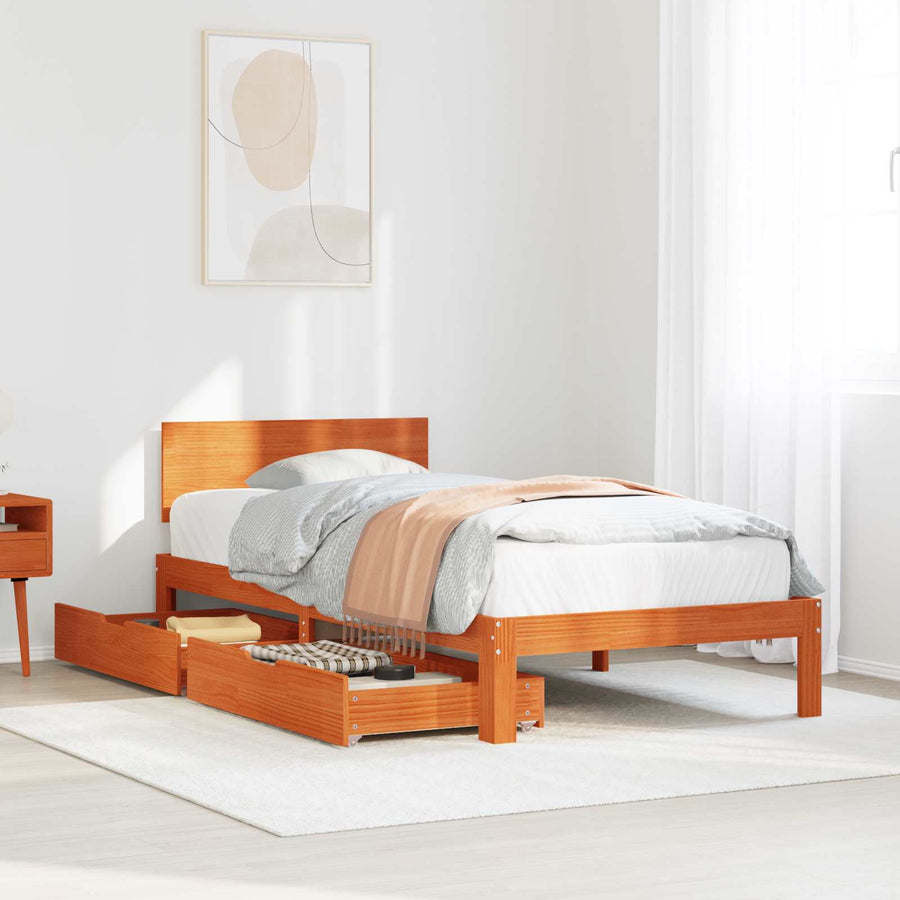 Bedframe met hoofdeinde 3 pcs Wasbruin Massief Vurenhout