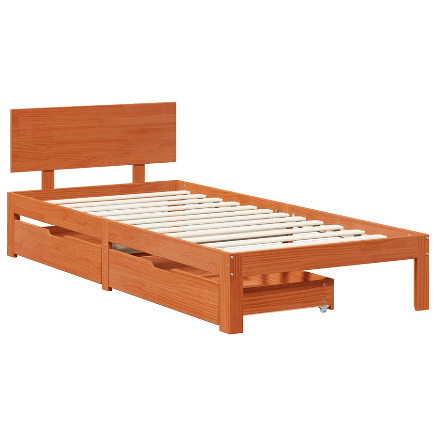 Bedframe met hoofdeinde 3 pcs Wasbruin Massief Vurenhout