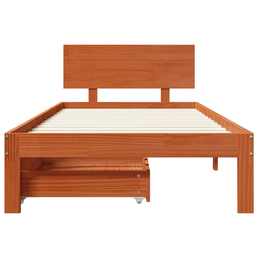 Bedframe met hoofdeinde 3 pcs Wasbruin Massief Vurenhout