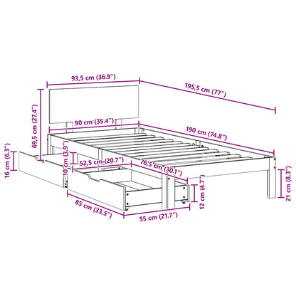Bedframe met hoofdeinde 3 pcs Wasbruin Massief Vurenhout