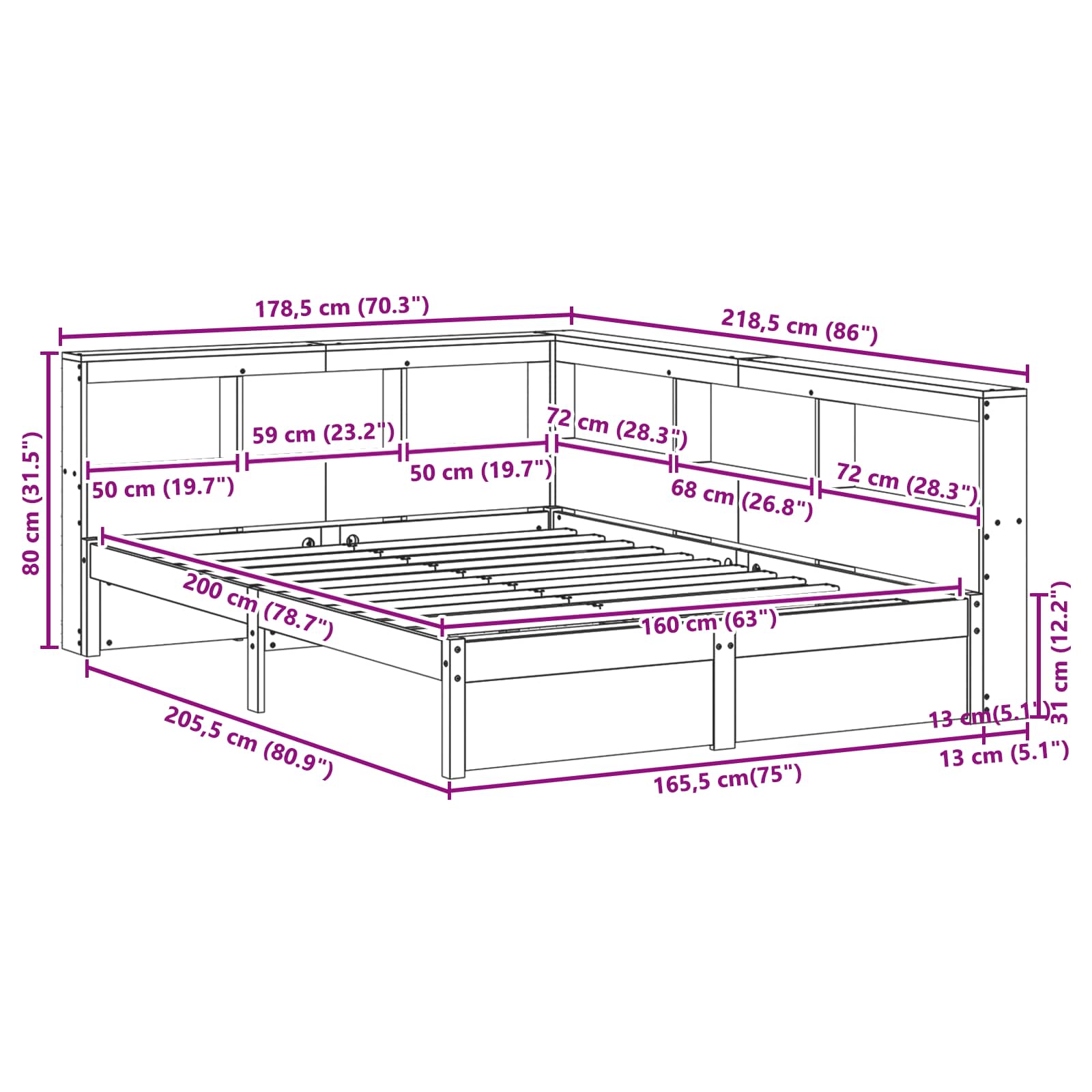 Boekenkast Bed 2 pcs Wasbruin 200 x 160 cm Massief Vurenhout
