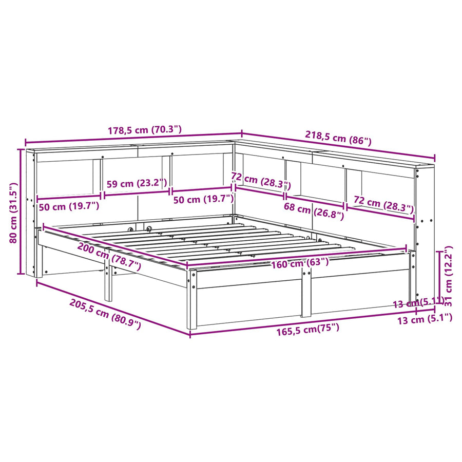 Boekenkast Bed 2 pcs Wasbruin 200 x 160 cm Massief Vurenhout