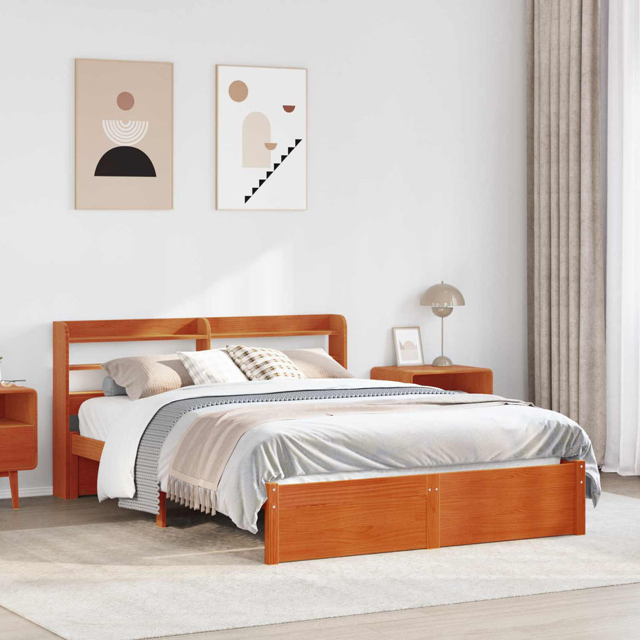 Bedframe met hoofdeinde Wasbruin 150 x 200 cm Massief Vurenhout