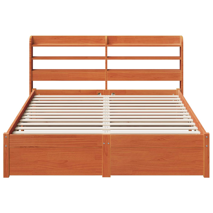 Bedframe met hoofdeinde Wasbruin 150 x 200 cm Massief Vurenhout