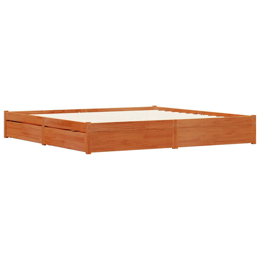 Bedframe met lade Wasbruin 200 x 200 cm Massief Vurenhout