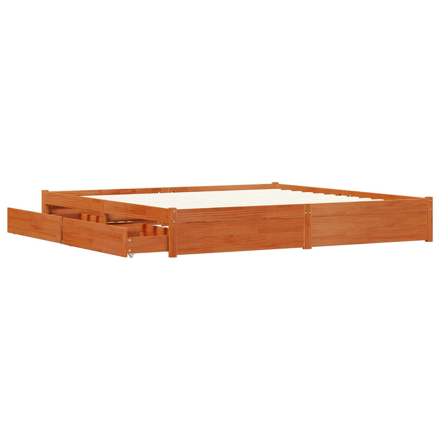 Bedframe met lade Wasbruin 200 x 200 cm Massief Vurenhout