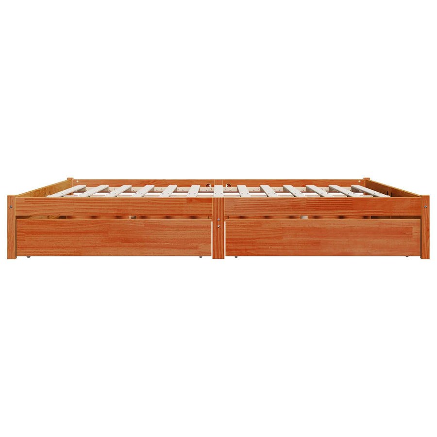 Bedframe met lade Wasbruin 200 x 200 cm Massief Vurenhout