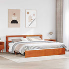 Bed Frame with Headboard Wash Brown 200 x 200 cm Solid Spruce Wood