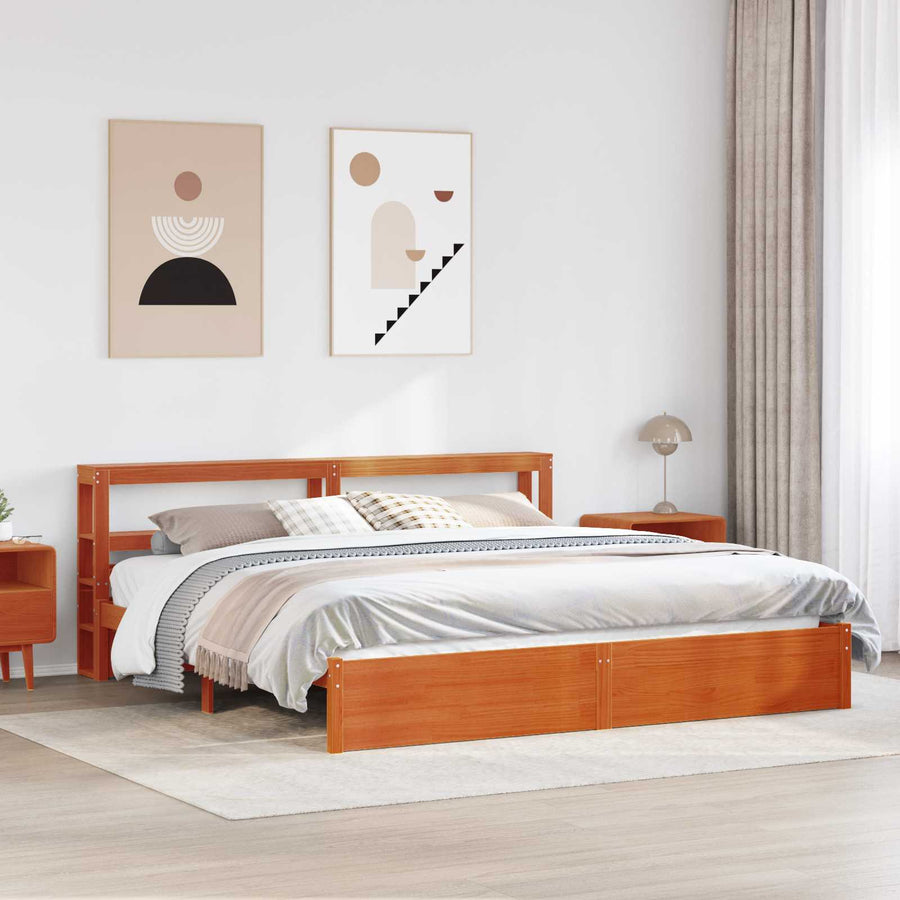 Bedframe met hoofdeinde Wasbruin 200 x 200 cm Massief Vurenhout