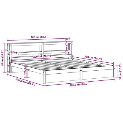 Bedframe met hoofdeinde Wasbruin 200 x 200 cm Massief Vurenhout