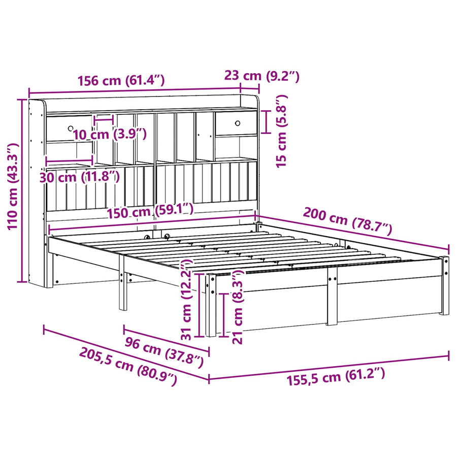 Boekenkast Bedframe Wasbruin 200 x 150 cm Massief Vurenhout