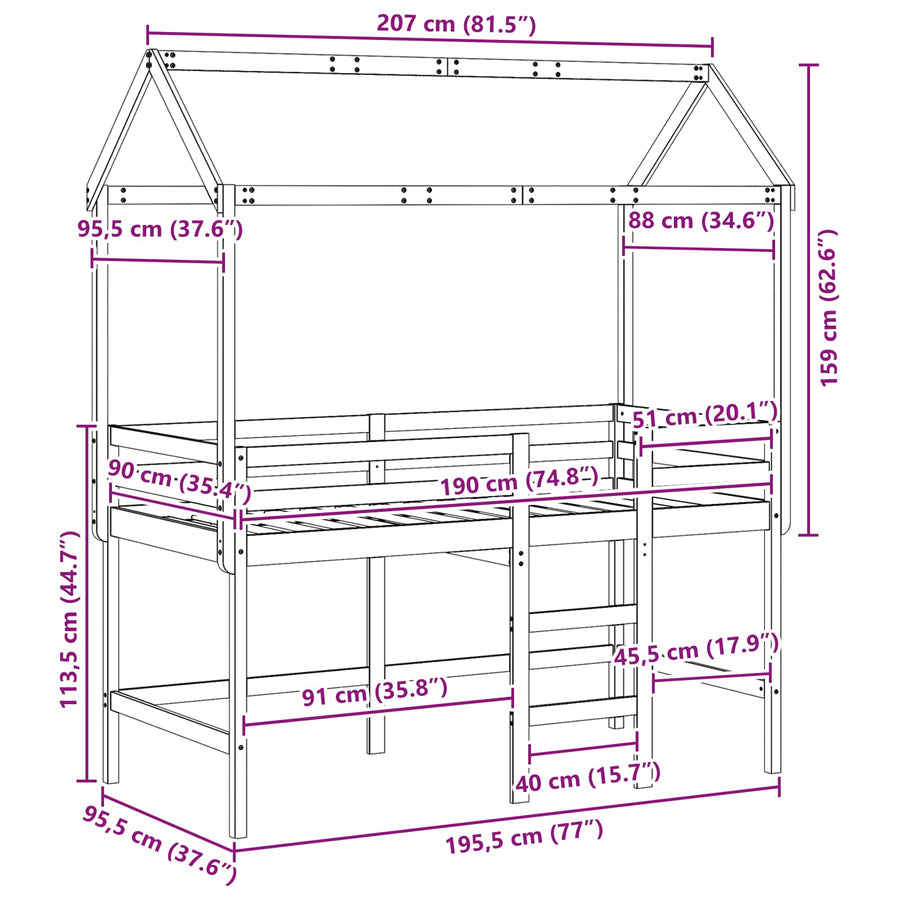 Hoogslaper bedframe Waskleur Bruin 90 x 190 cm