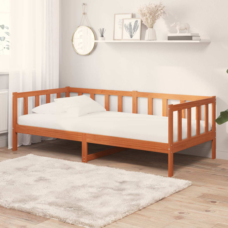 Dagtbed met matras Gewaxd Bruin en Wit 90 x 200 cm