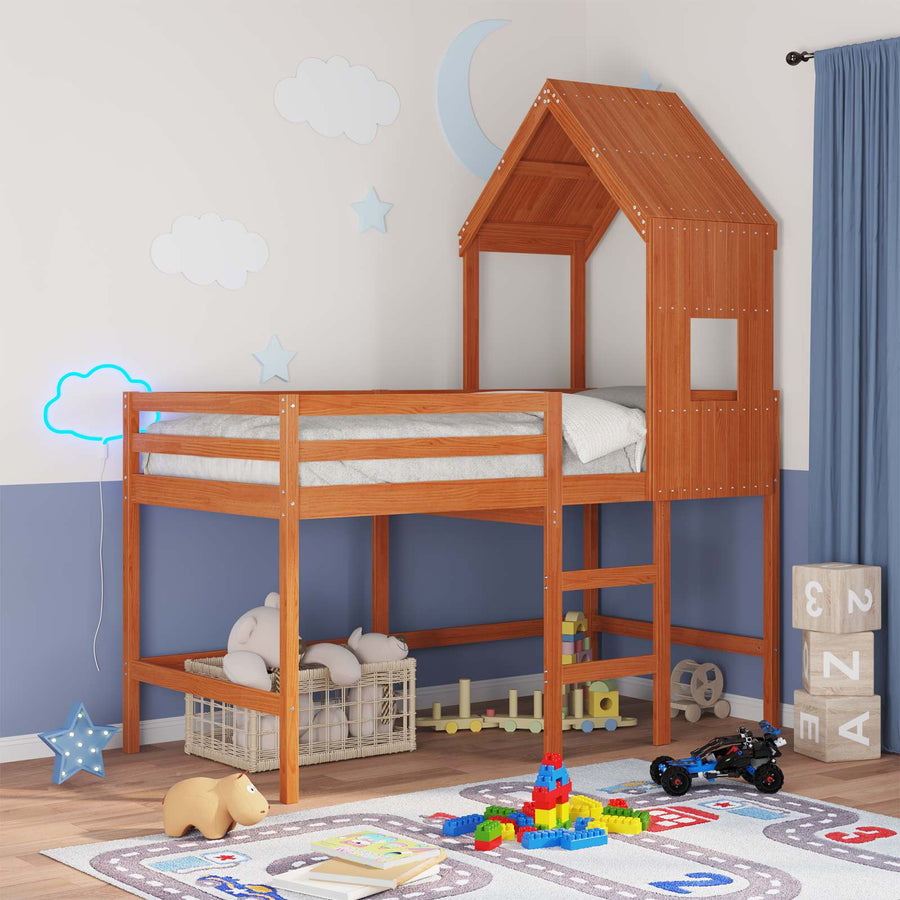 Hoogslaper bedframe Wasbruin 90 x 190 cm Massief grenenhout