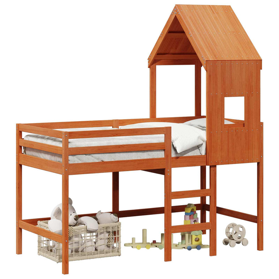 Hoogslaper bedframe Wasbruin 90 x 190 cm Massief grenenhout