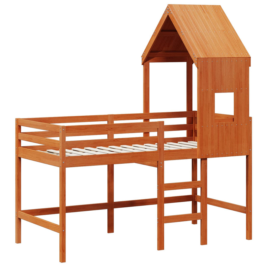 Hoogslaper bedframe Wasbruin 90 x 190 cm Massief grenenhout