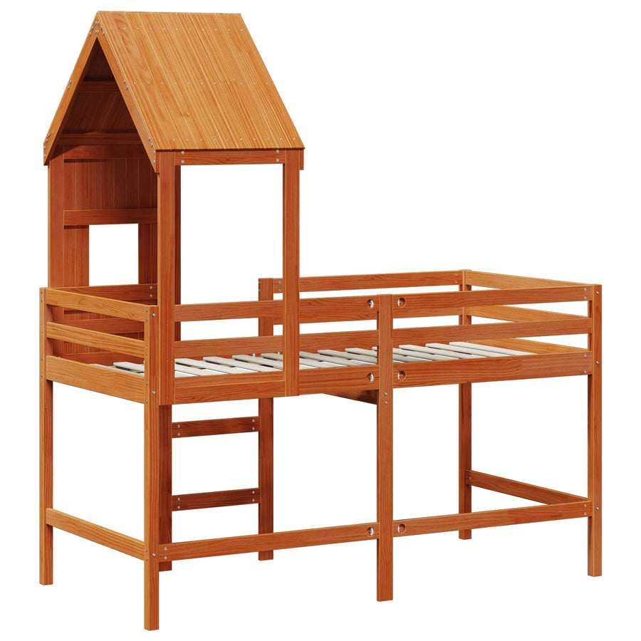 Hoogslaper bedframe Wasbruin 90 x 190 cm Massief grenenhout