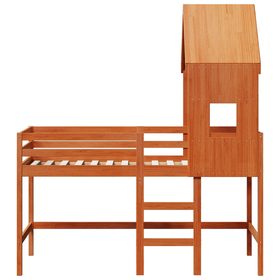Hoogslaper bedframe Wasbruin 90 x 190 cm Massief grenenhout