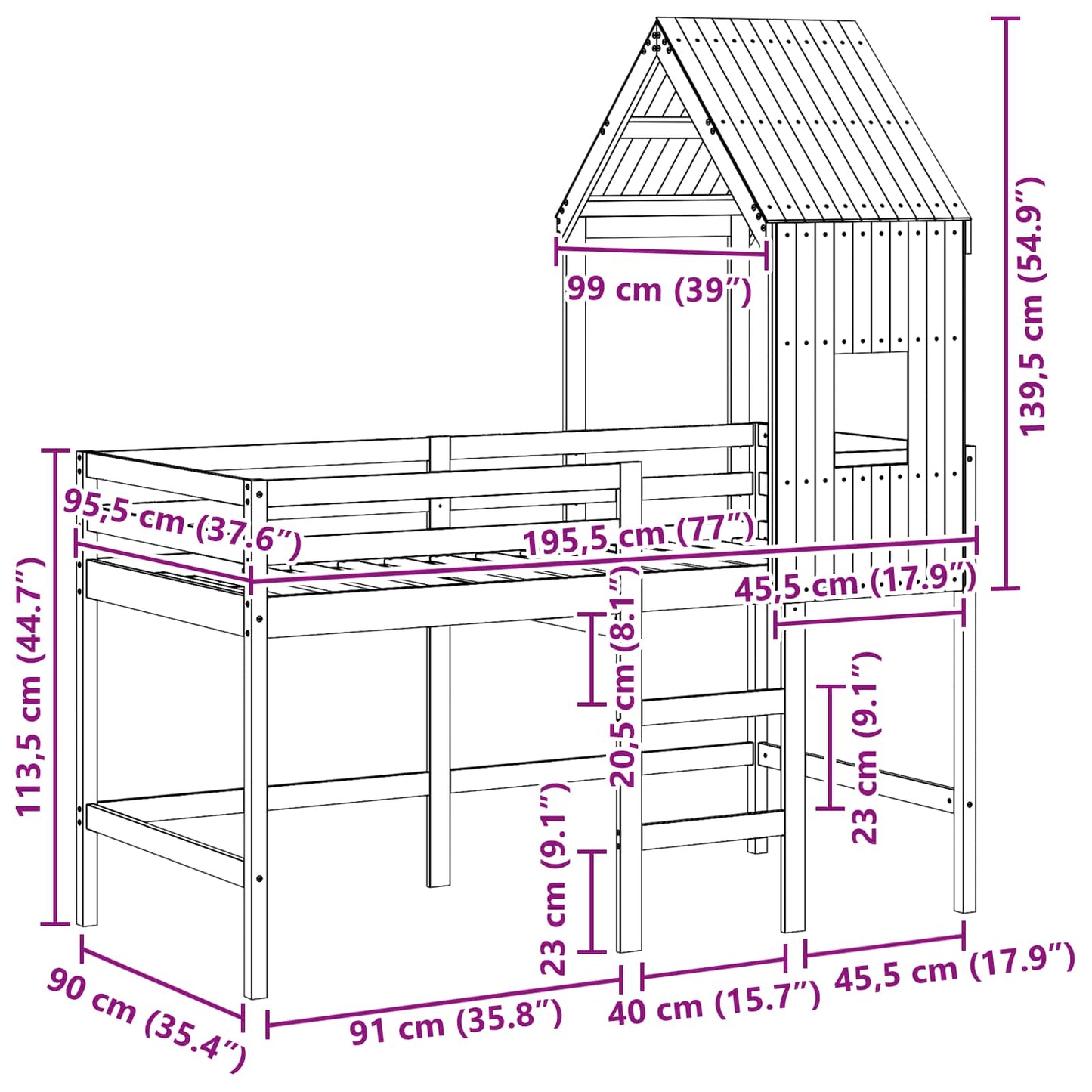Hoogslaper bedframe Wasbruin 90 x 190 cm Massief grenenhout