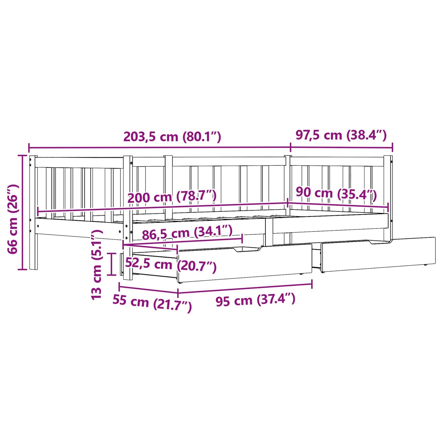 Slaapbank met hoofdeinde 3 pcs Wasbruin Massief Vurenhout