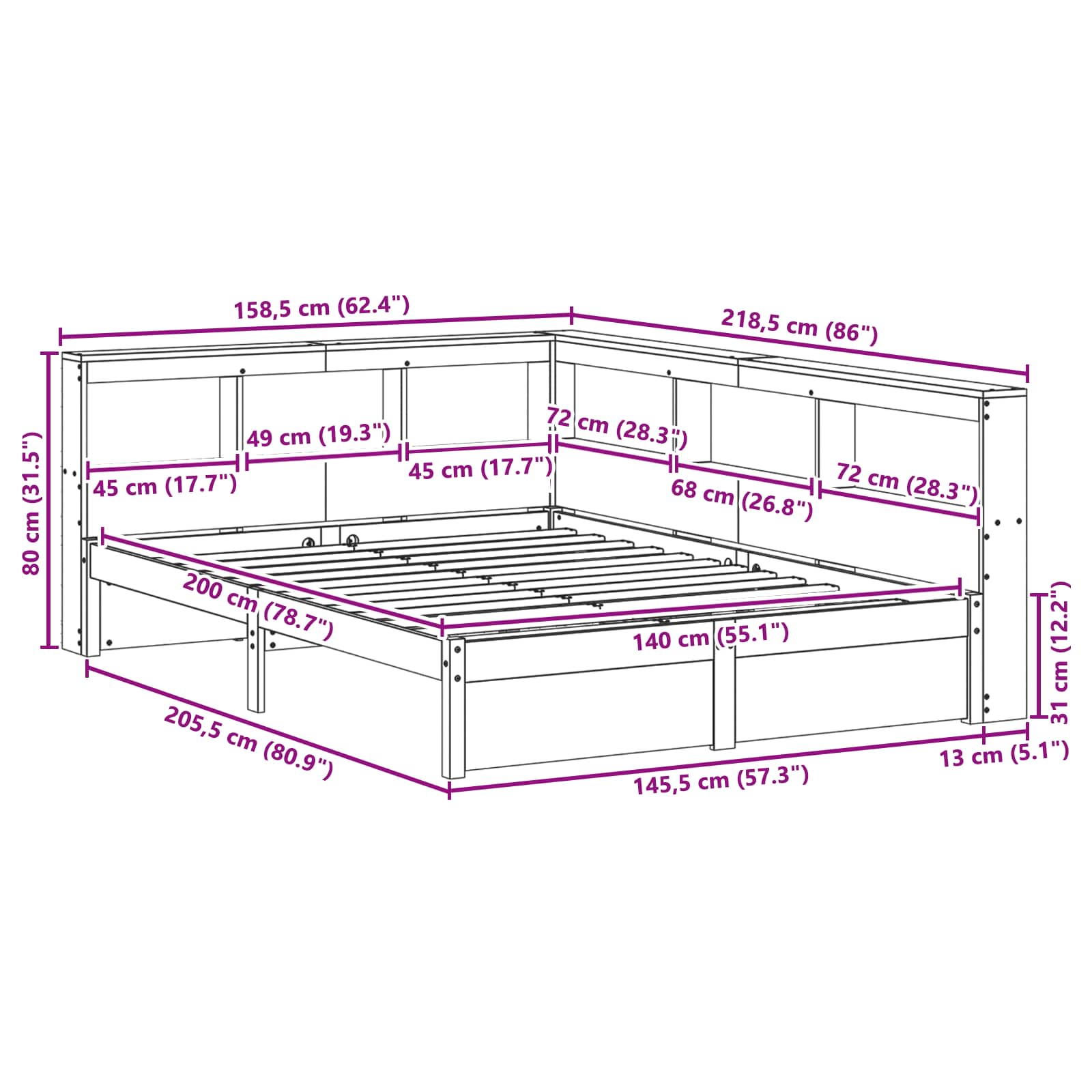 Boekenkast Bed 2 pcs Wasbruin 200 x 140 cm Massief Vurenhout