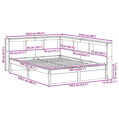 Boekenkast Bed 2 pcs Wasbruin 200 x 140 cm Massief Vurenhout