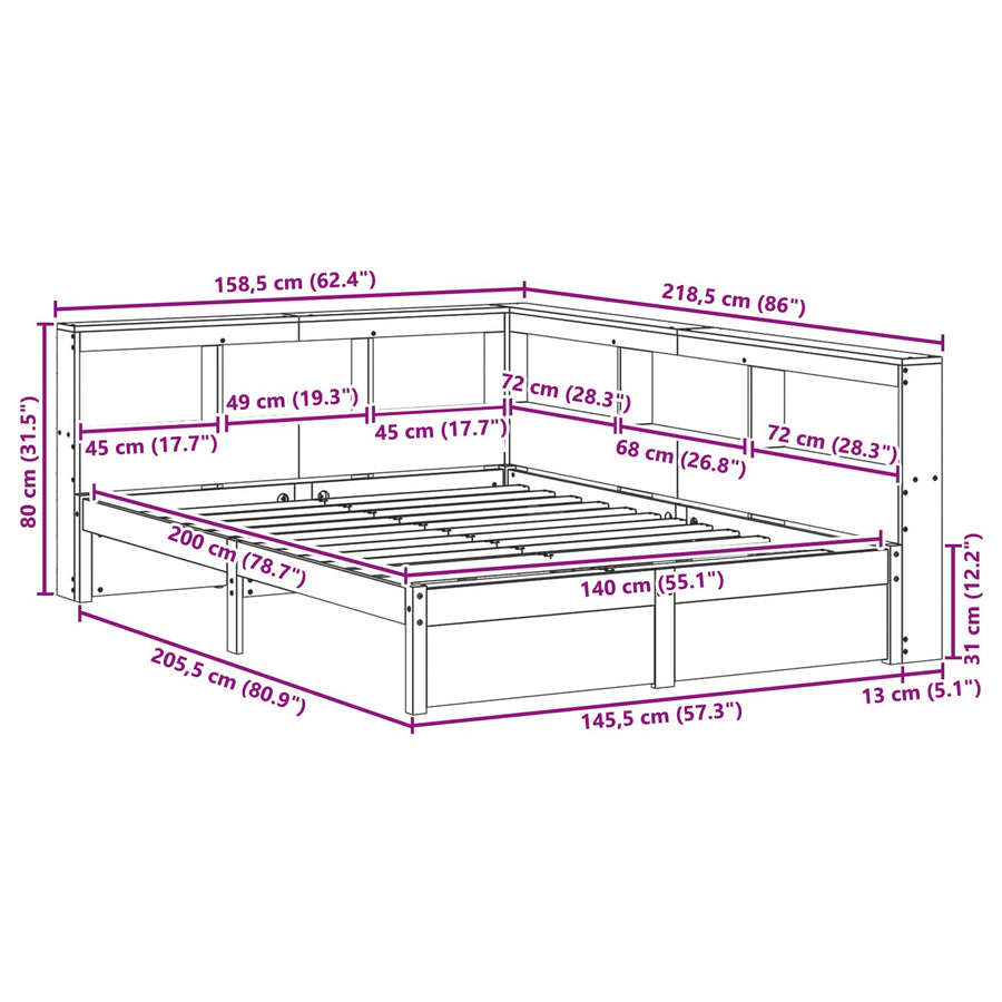 Boekenkast Bed 2 pcs Wasbruin 200 x 140 cm Massief Vurenhout