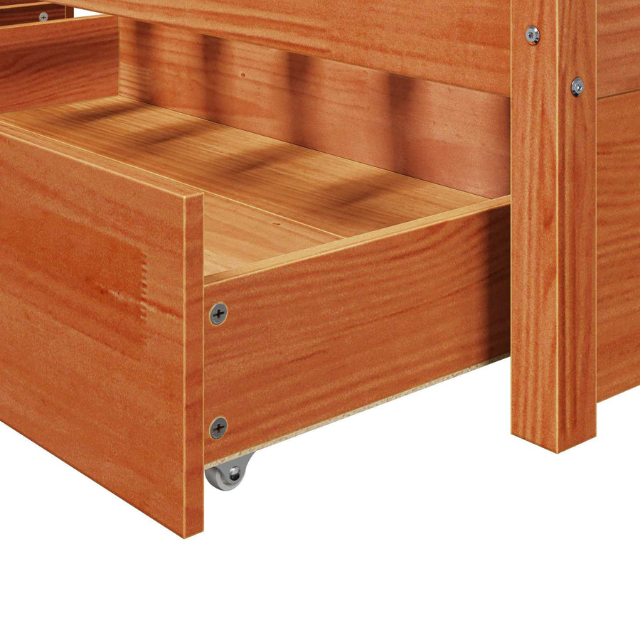 Bedframe met lade Wasbruin 150 x 200 cm Massief Vurenhout